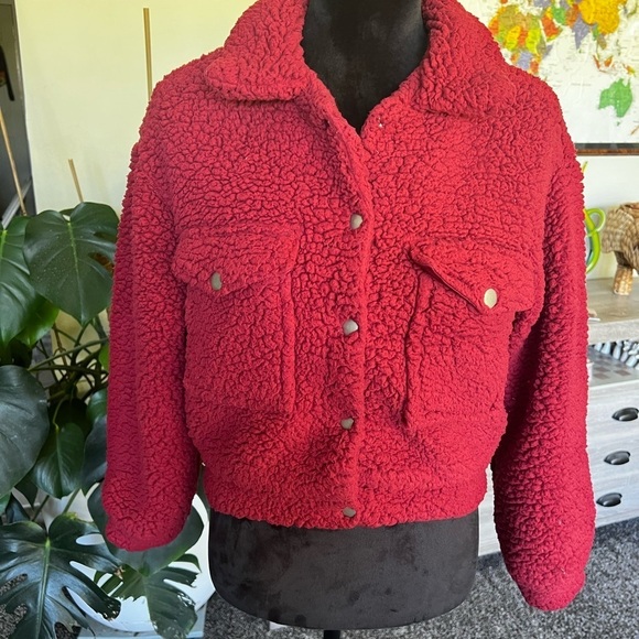 SHEIN Jackets & Blazers - SHEIN Vibrant Red Teddy Jacket